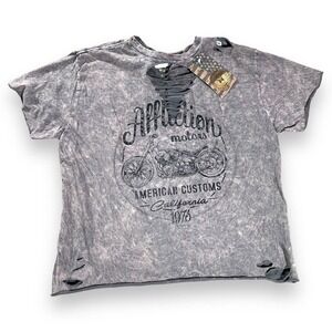 Affliction Women T shirt Medium brown distressed braid motorcycle biker y2k rip​